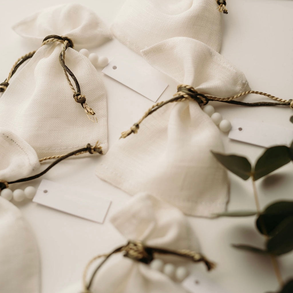 White linen pouches